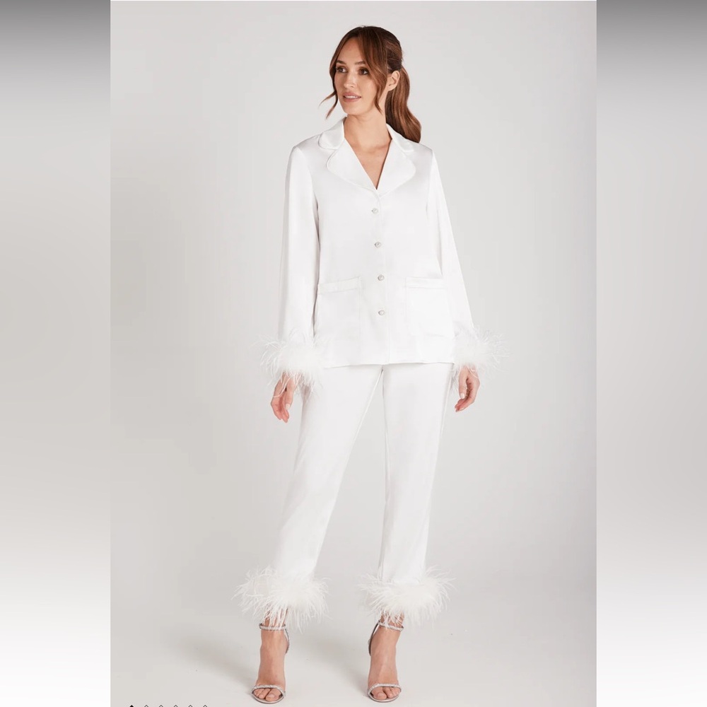 Nadine Merabi Darcie Pajama top bridal getting ready bachelorette feather XXL